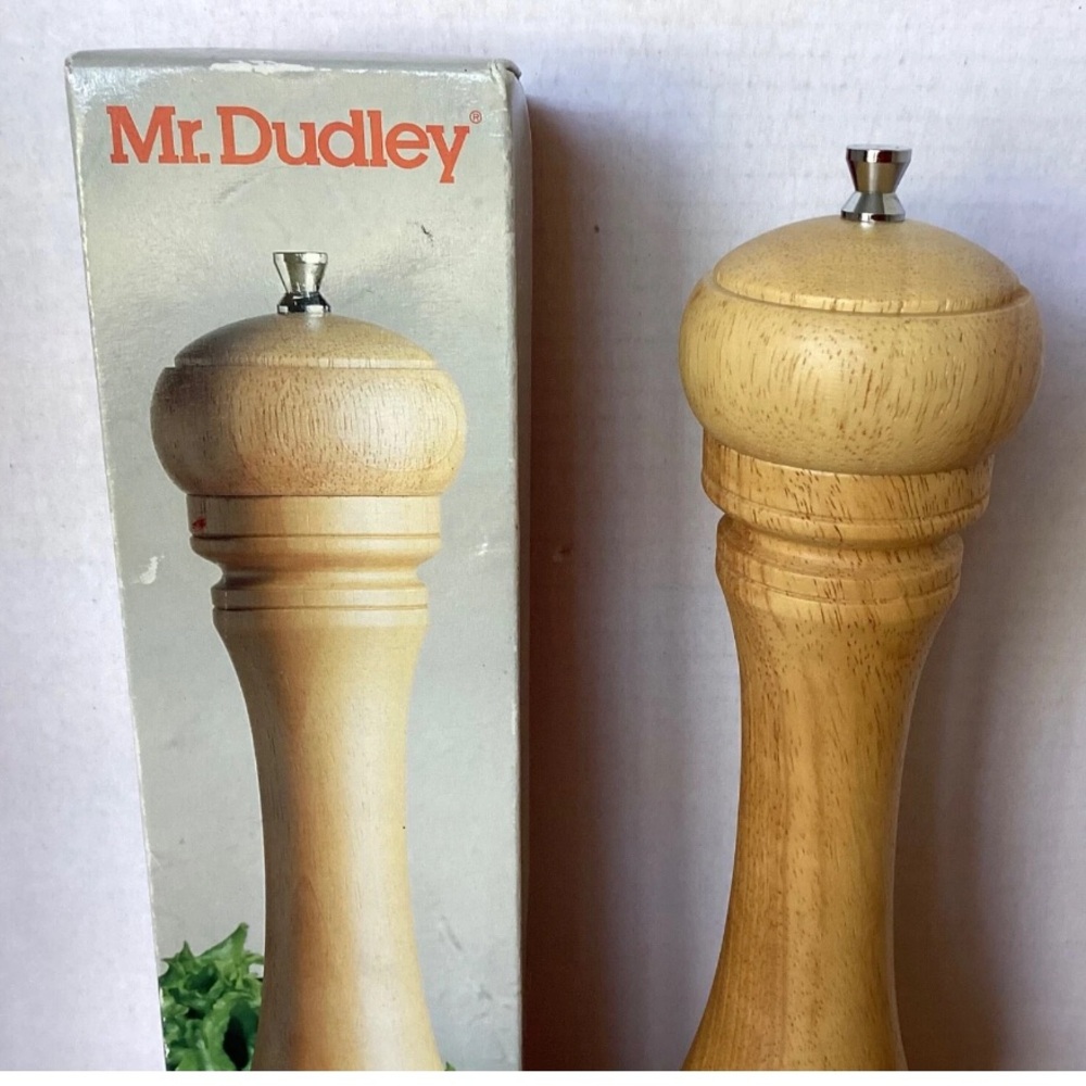 Vintage Wooden Pepper Mill by Mr Dudley 12” tall new in box